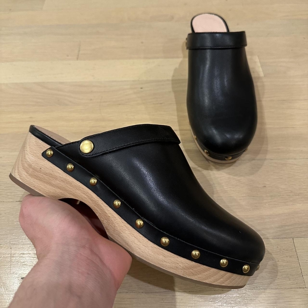 J. Crew Black Leather Mules with Wooden Sole - Picture 2 of 2